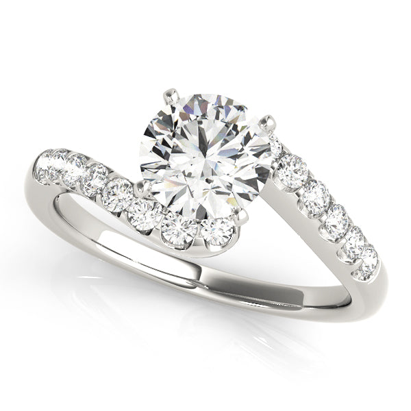 Front angle of brilliant round cut lab diamond S-curve bypass ring in 14K white gold