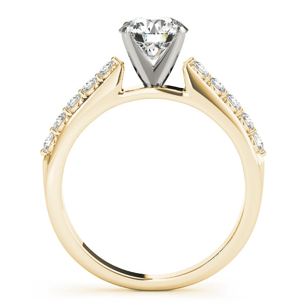Side profile view of 14K yellow gold cathedral ring