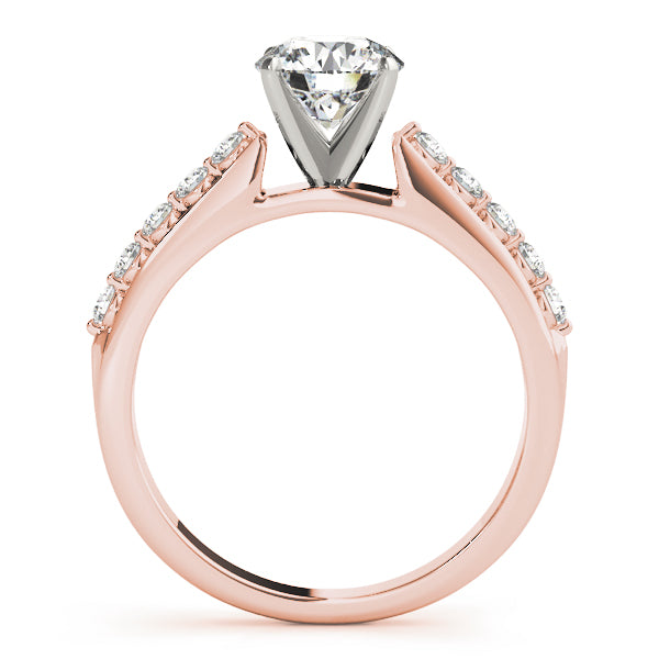 Side view of 14K rose gold engagement ring showcasing the elegant elevated prong profile
