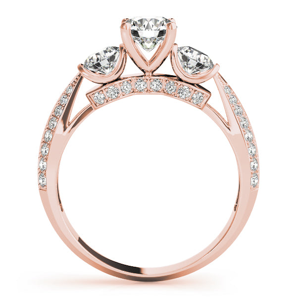 14k Rose Gold Three Stone Wedding Ring Round Diamond 