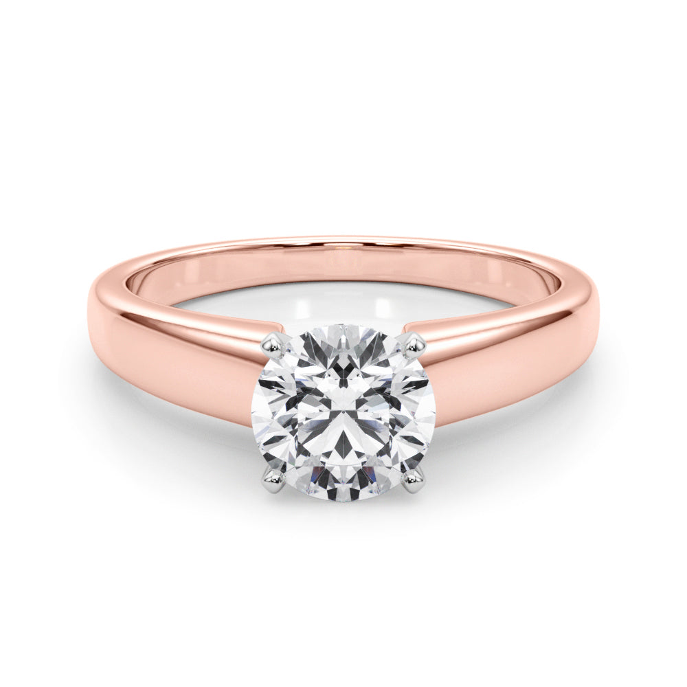 Classic round cut lab created diamond engagement ring with a cathedral plain band in 14k rose gold