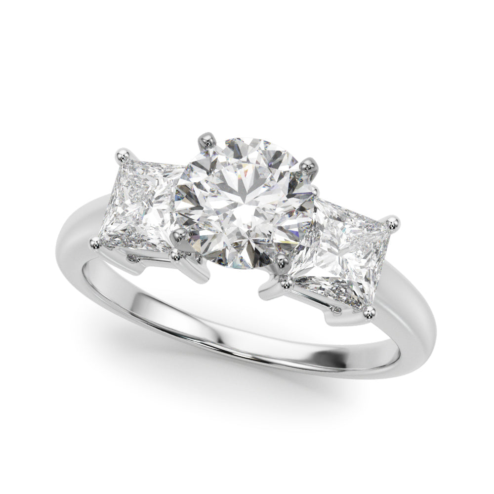 Square Princess Round Cut Diamond 3 Stone Ring Prong Set