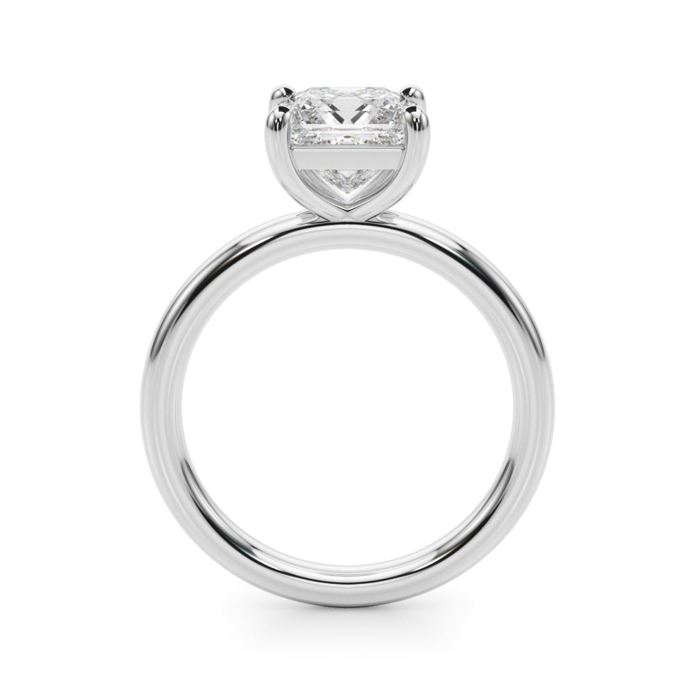Elegant princess shape lab grown diamond solitaire ring in 14K white gold.