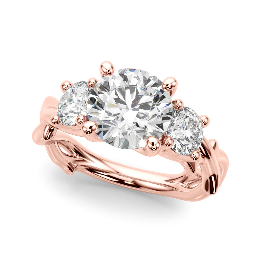 14k Rose Gold Round Cut Diamond Three Stone Band Ring