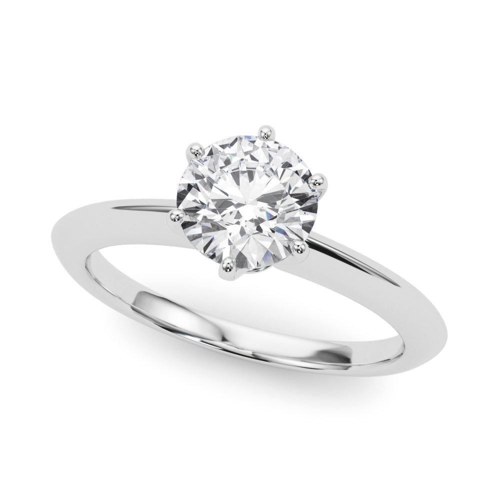 6-prong lab grown diamond solitaire ring in 14K white gold.