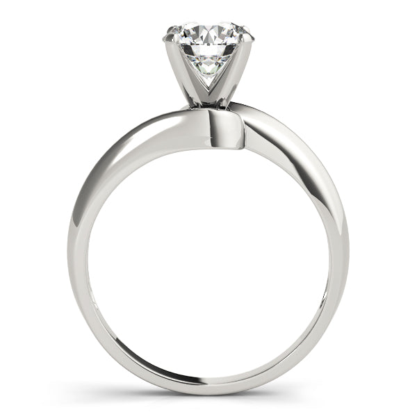 High-polished 14K white gold bypass solitaire ring profile showing the elegant head setting.
