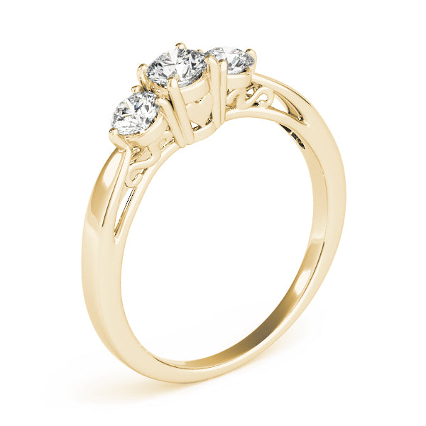 Round Cut 3-Stone Lab-Grown Diamond Ring Side View Yellow Gold
