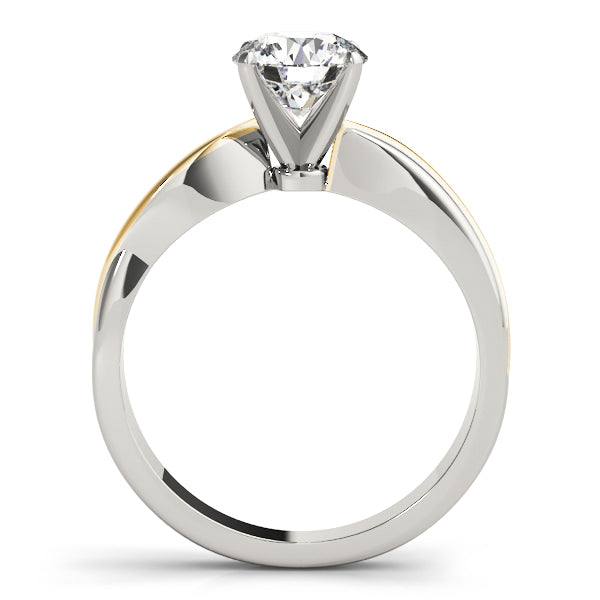 Side profile view of the 14K two-tone yellow gold and white gold bypass ring showing the diamond height.