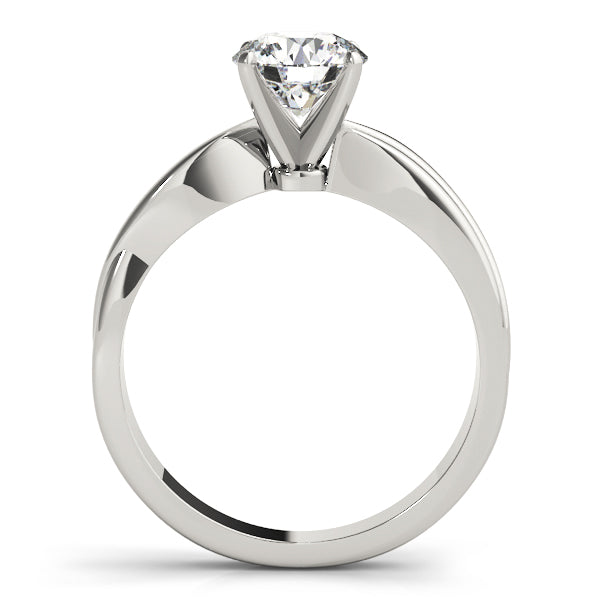 Clean side view of a 14K white gold bypass solitaire ring with a high-set prong diamond crown.