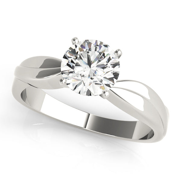 High-polished 14K white gold bypass engagement ring featuring a 4-prong round cut diamond, top view.