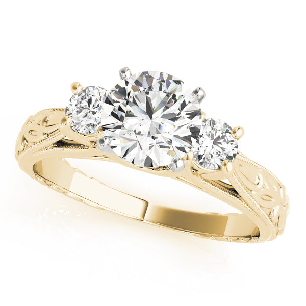 1.30Ct Round Brilliant Cut Lab-Grown Diamond Three-Stone Ring, F Color VS Clarity, 14K Yellow Gold Ring.