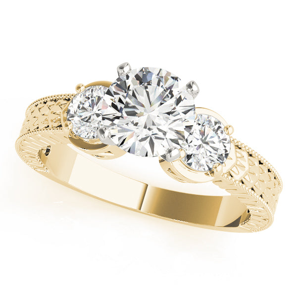 1.50Ct Round Brilliant Cut Lab-Grown Diamond Three-Stone Ring in yellow gold 