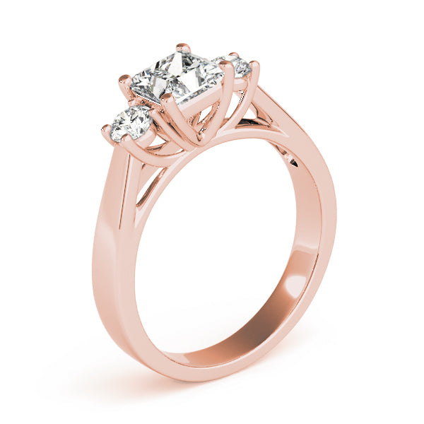 Handcrafted 3 Stone Wedding Ring in 14K Solid Gold.