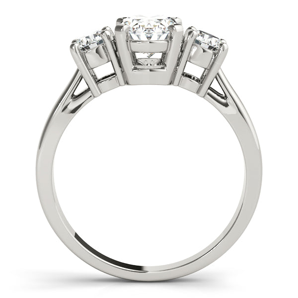 Full Frontal Perspective: 3.50 Ct Oval & Round Lab Created Diamond 3 Stone Ring in 14k White Gold