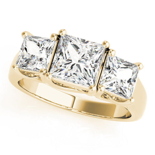 Top View of 2.55 Ct Princess Cut Lab Grown Diamond 3 Stone Ring, Perfect Symmetry