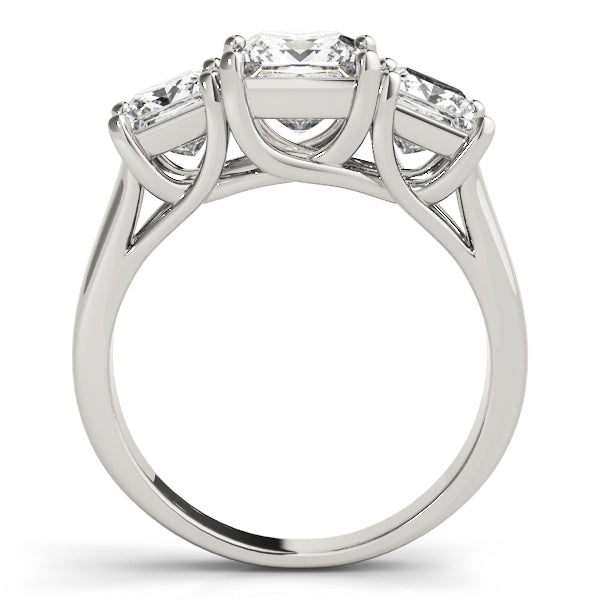 Full Frontal Shot: 2.55 Ct Princess Cut 3 Stone Ring, Brilliant Lab Grown Diamond in White Gold