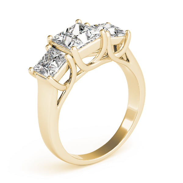 Side Profile of 2.55-2.85 Ct Princess 3 Stone Ring, Elegant Lab Diamond in Yellow Gold