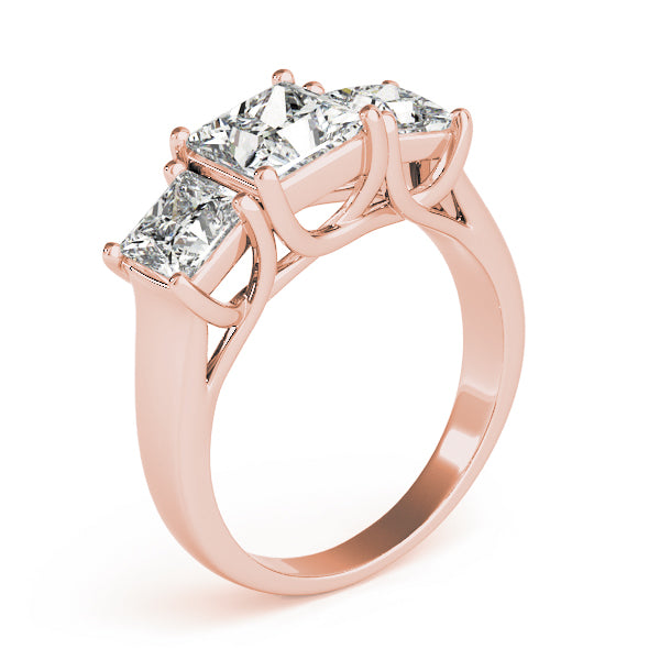 Side View of 14k Rose Gold 3 Stone Wedding Ring Prong Set 