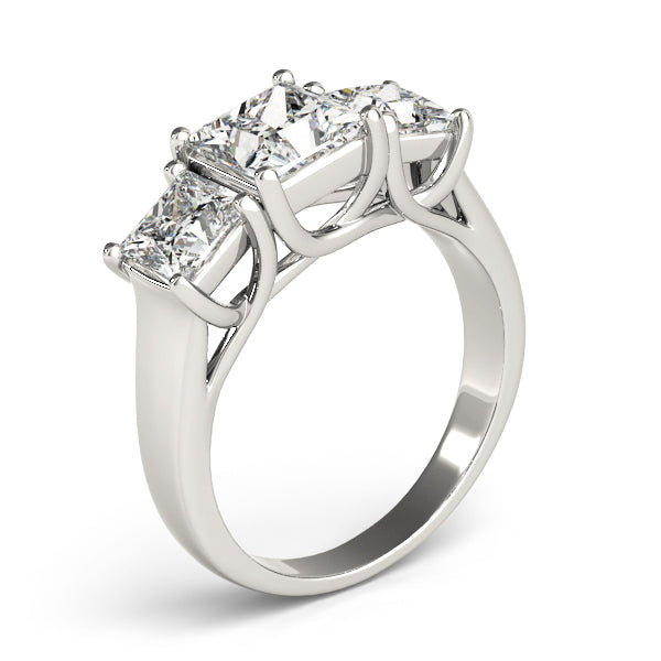 Modern Bride Look: 2.55 Ct Princess Cut Three Stone Ring Styled on Hand