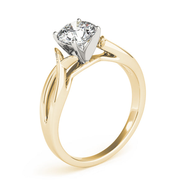 High setting cathedral profile of yellow gold twisted shank engagement ring