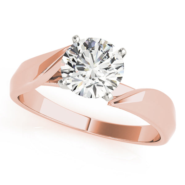 Brilliant round lab created diamond solitaire ring crafted in 14K rose gold with elegant twisted shank.