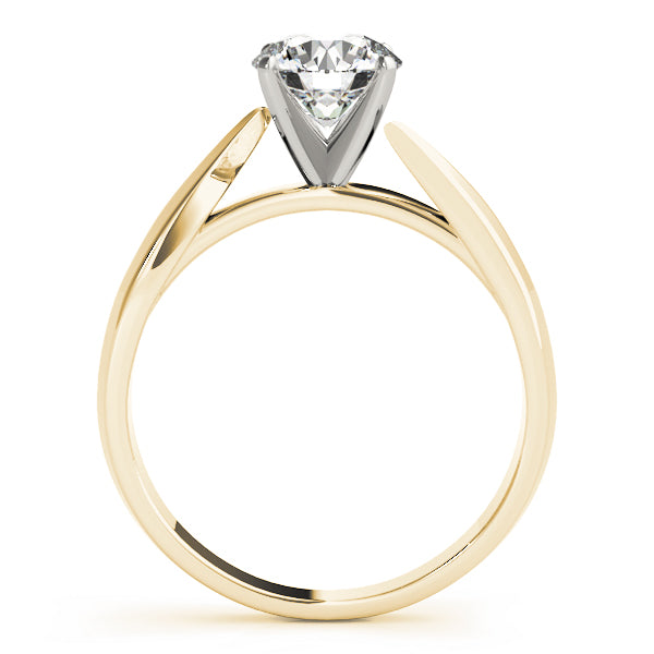 Side profile view of yellow gold 14K lab diamond solitaire ring showing high setting and bypass band details.