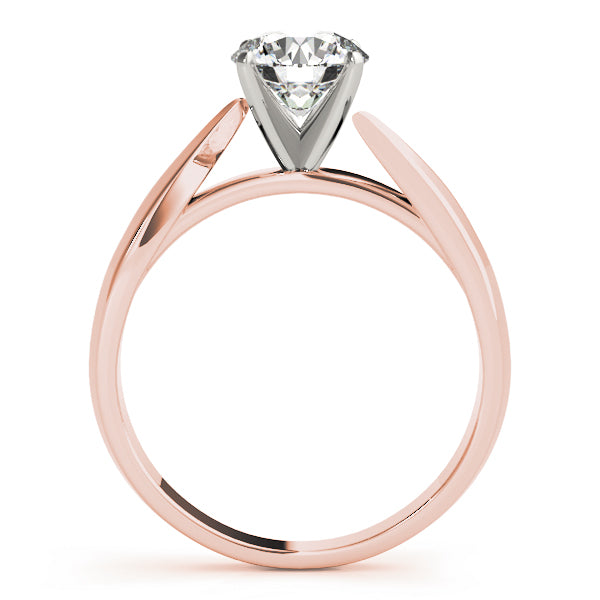 Side view of rose gold lab grown diamond engagement ring showing the elegant bridge and prong structure.