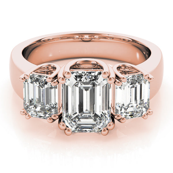 Top View: 3.60 Carat Emerald Cut Three Stone Lab Created Diamond Ring in 14k Rose Gold 