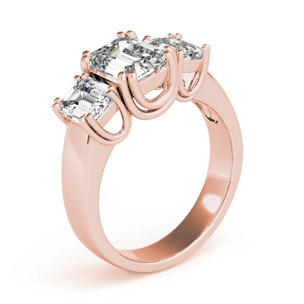 Side Profile of 3.60 Ct Emerald Cut Three Stone Lab Diamond Ring in Rose Gold 