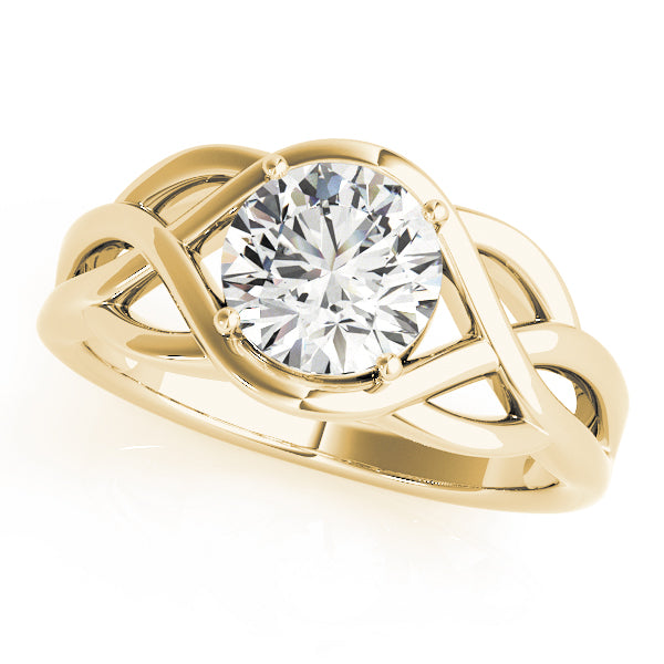 Front perspective view of 14k yellow gold celtic knot lab grown diamond ring