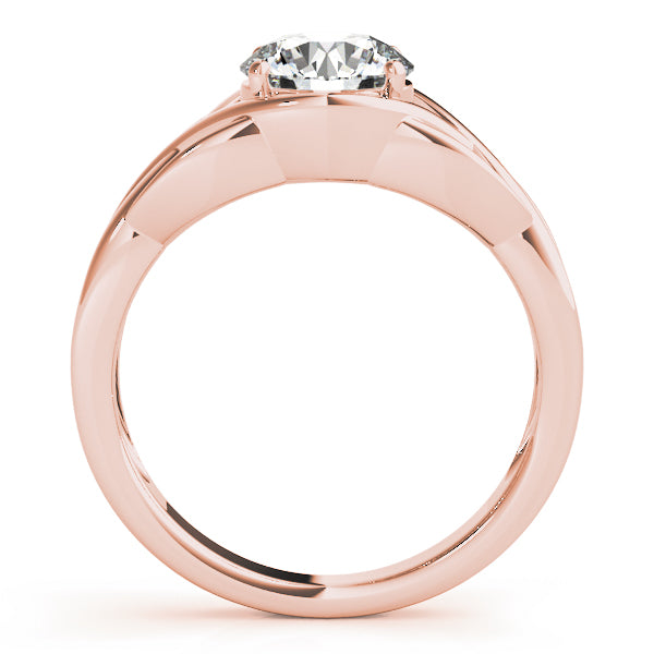 Side view of 14k rose gold solitaire ring highlighting the secure prong setting.