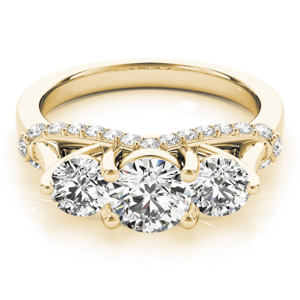 Sustainable Sparkle: 1.45Ct Total Weight Round Diamond 3-Stone Ring in Yellow Gold