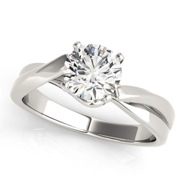 14K white gold lab diamond engagement ring with a round center stone and split bypass design.