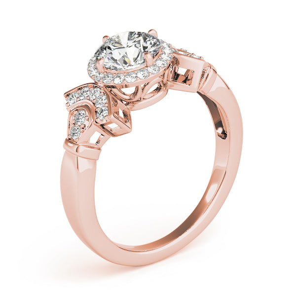 Profile shot of a rose gold cathedral style ring