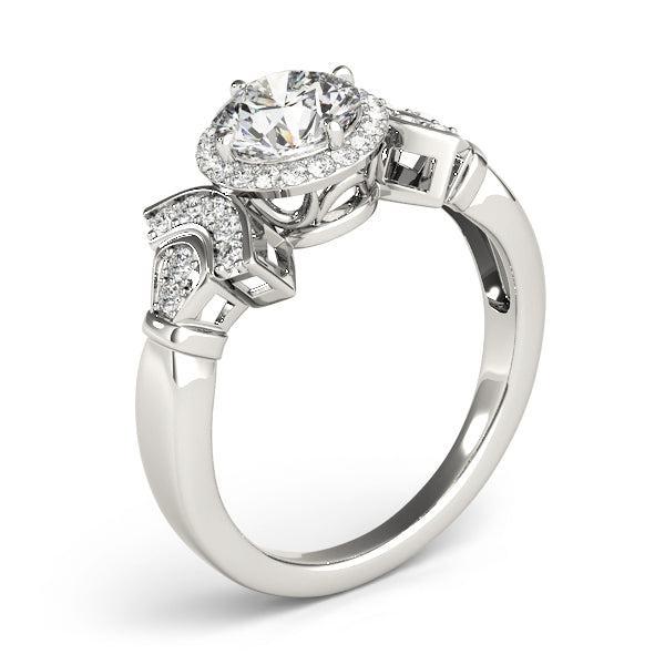 Side profile of a white gold vintage ring highlighting the elevated crown setting