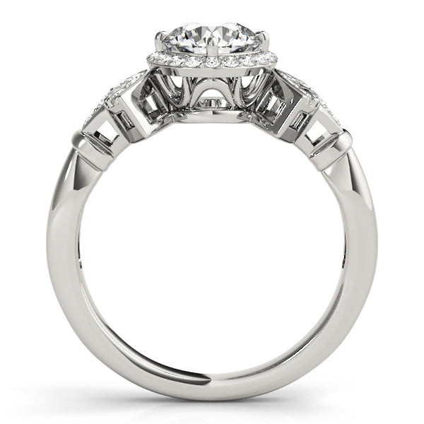 vertical view of a white gold royal statement halo ring