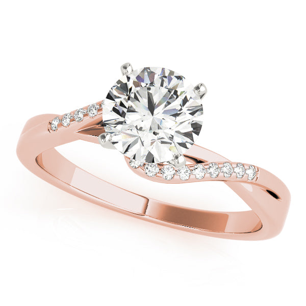 rose gold modern twist solitaire ring showing the asymmetric diamond lining.