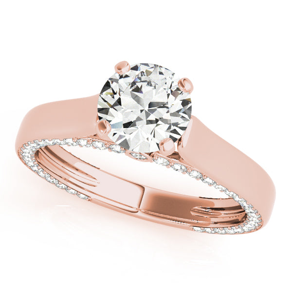 rose gold high-polished cathedral solitaire ring showing secret accent diamonds.
