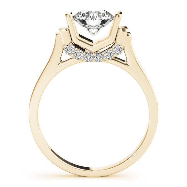 Side profile of 14k yellow gold ring showing hidden diamond crescent accents.