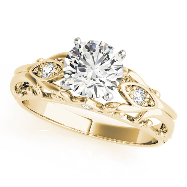 Front view of 14k yellow gold lab grown diamond vintage filigree ring.