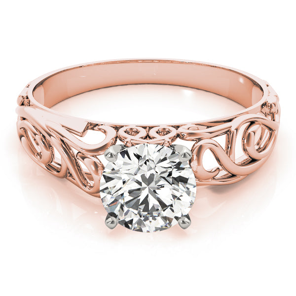Front-facing jewelry shot of a round lab created diamond solitaire ring