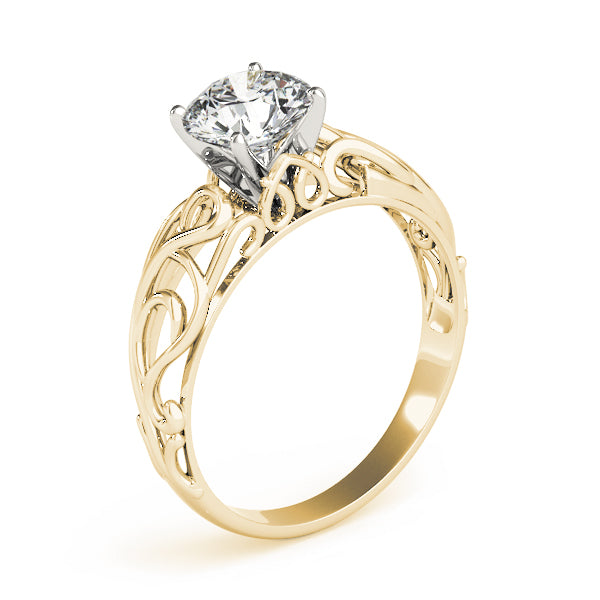 Three-quarter perspective angle of a 14K yellow gold round lab diamond ring