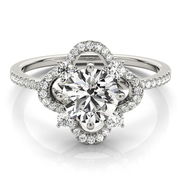 Main product image of a white gold blooming petal halo engagement ring