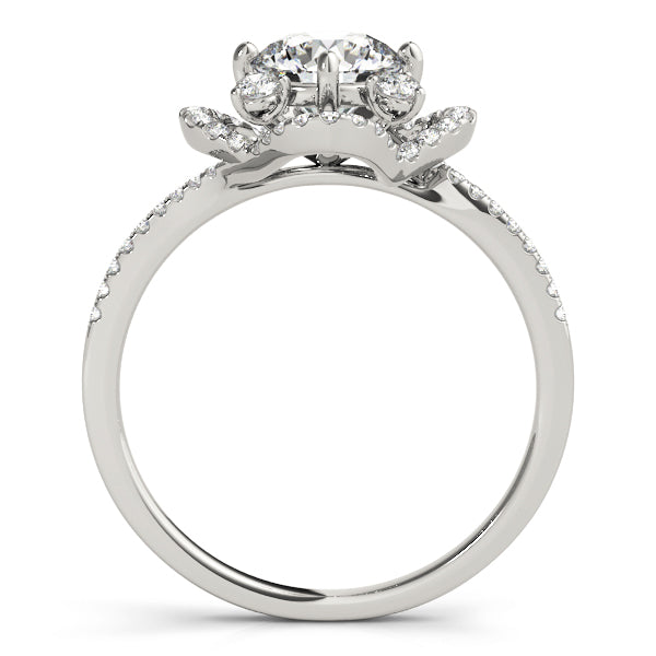 Side profile of a white gold ring showcasing the elegant arches of the scalloped diamond halo.