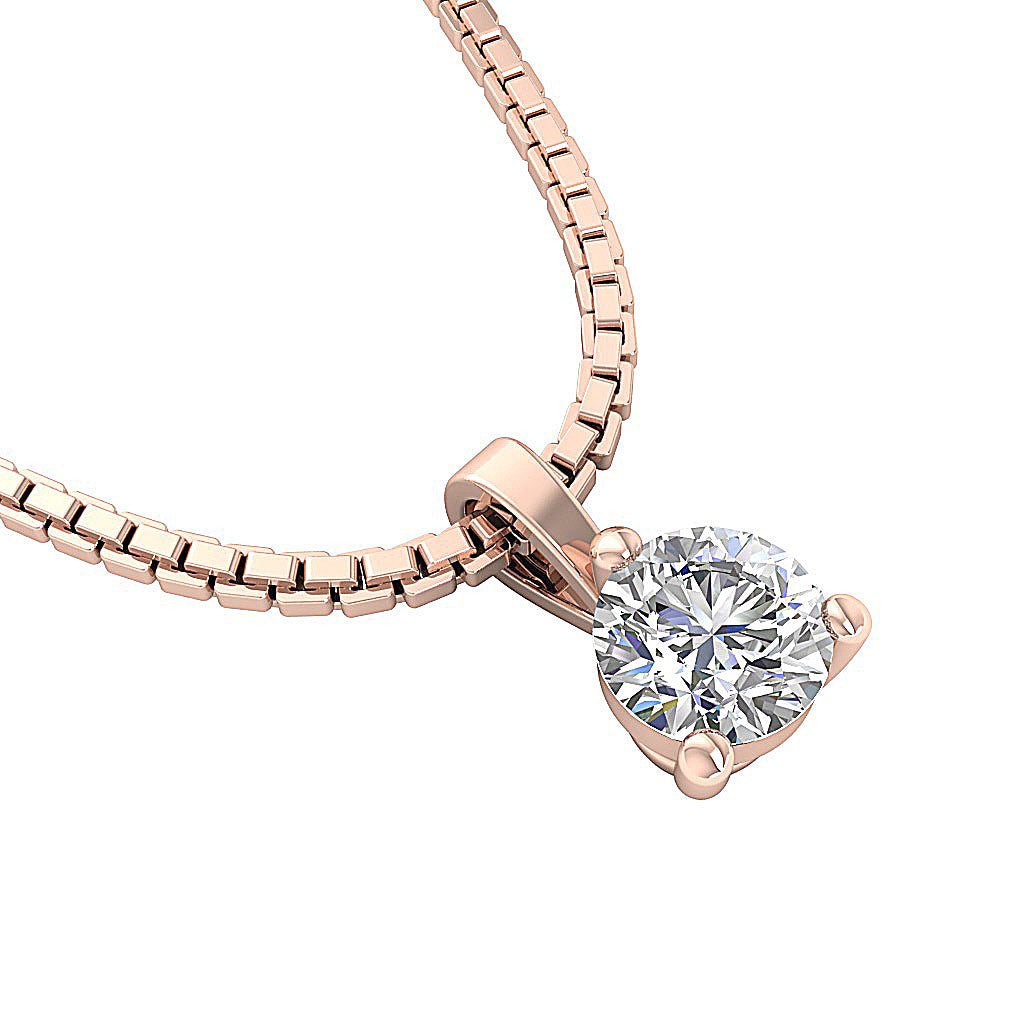 Classic Round Solitaire Diamond Necklace 14k/18k Yellow, White & Rose Gold in I1/SI1 G 0.50-1.00Carat