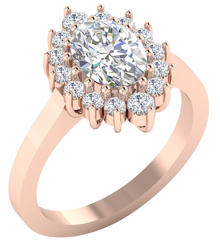2.00 CT Oval Cut Lab Grown Diamond Ring with Round Side Diamond (F Color, VS Clarity)