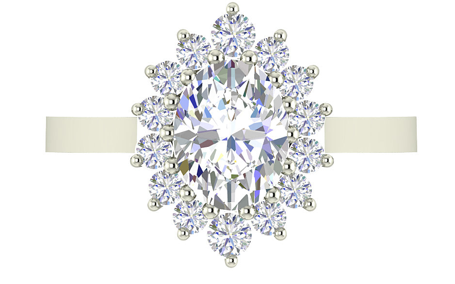 2.00 CT Oval Cut Lab Grown Diamond Ring with Round Side Diamond (F Color, VS Clarity)