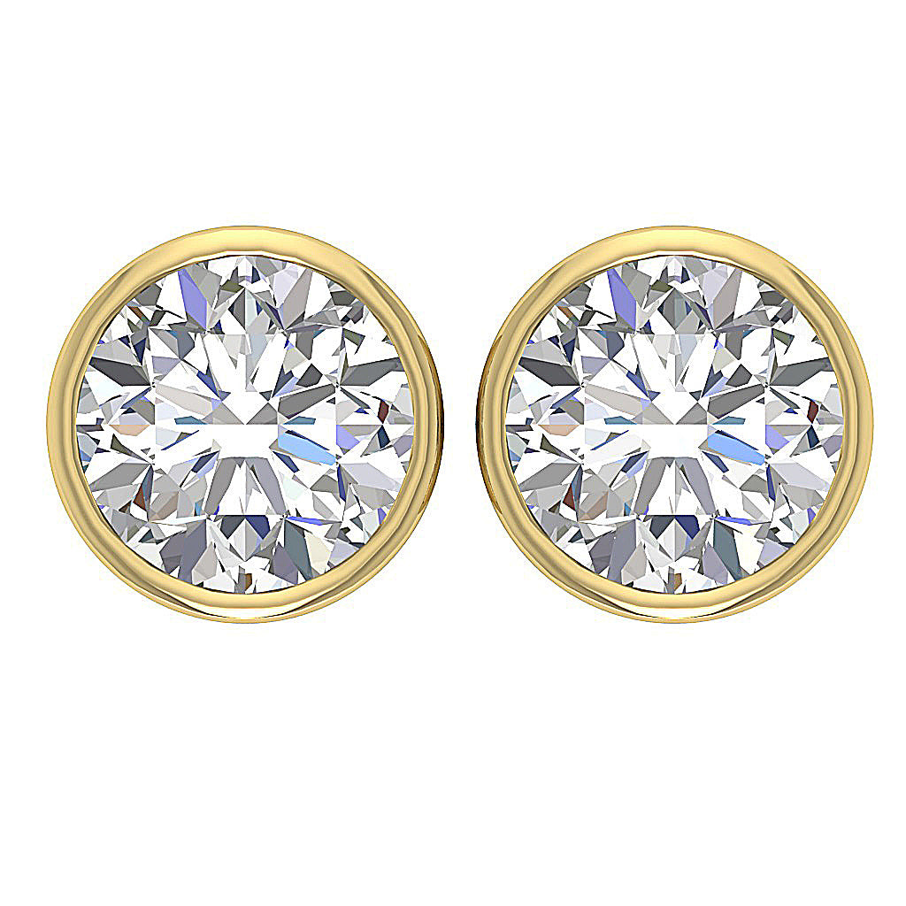 VS F 3-4 Ct Lab Grown Diamond Solitaire Studs Earrings 14K Yellow Gold