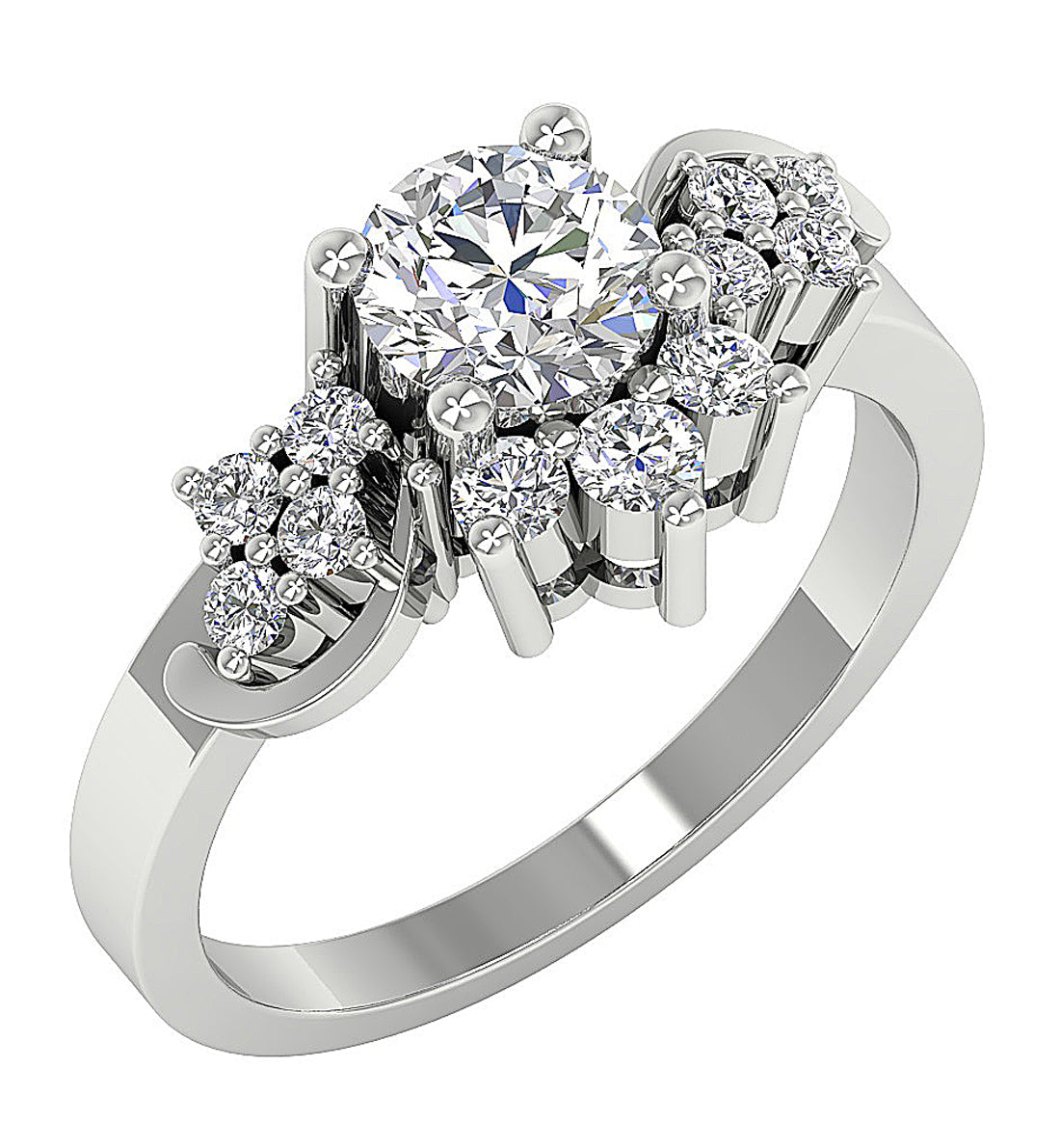 DesignerEngagementRingRoundDiamond14kWhiteGold