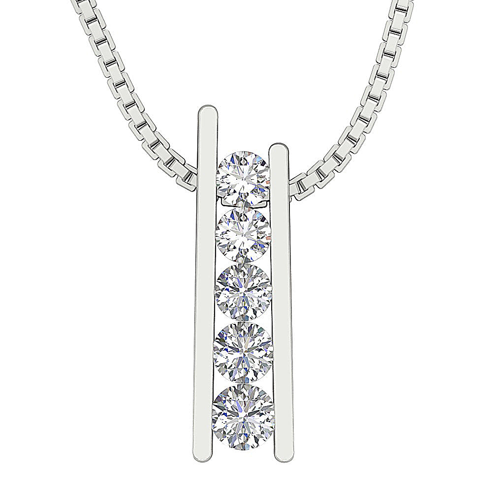 5-Stone Austrian Zircon Journey Ladder Pendant Necklace – 14k White Gold Over 925 Silver, 18"